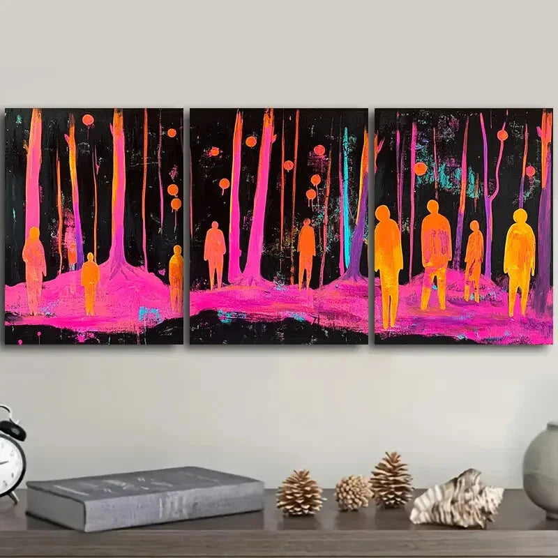3pcs Pink people in the woods Wall Art Set Canvas Framed 40x60cm - High Quality Print 100% Australian Made Wall Canvas Ready to Hang