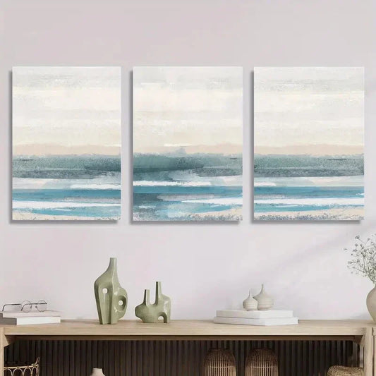 3pcs Abstract Watercolor Blue Ocean Metal Print Ready to Hang Art
