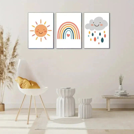 3pcs Elegant Flowers and Sun Decorative Poster Metal Print Ready to Hang Art