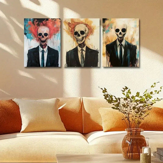 3pcs Suit Skeleton Metal Print Ready to Hang Art