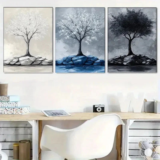 3pcs "Trio of Abstract Tree Canvas Art" Metal Print Ready to Hang Art