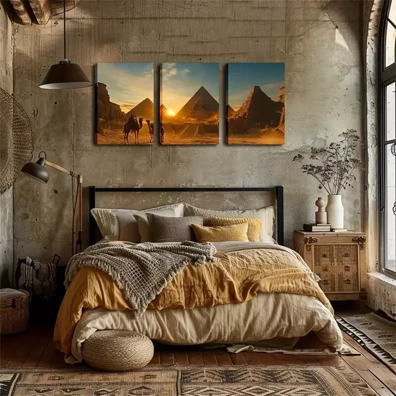 3pcs Relaxing, Sunset, Pyramid, Camel, Wall Art Set Canvas Framed 40x60cm - High Quality Print 100% Australian Made Wall Canvas Ready to Hang