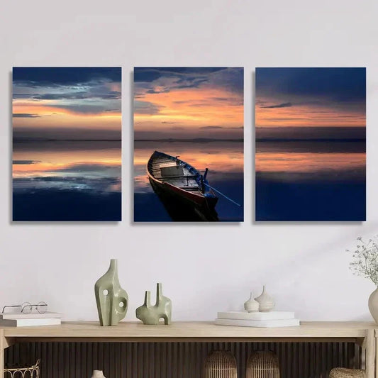 3pcs The Calm And Vast Lake, Metal Print Ready to Hang Art