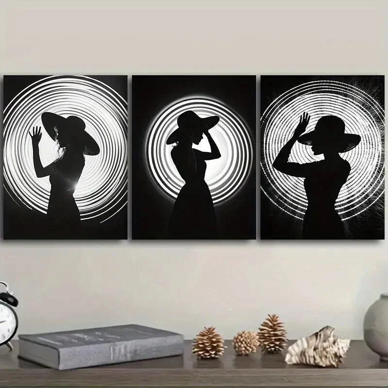 3pcs The girl under the circle Wall Art Set Canvas Framed 40x60cm - High Quality Print 100% Australian Made Wall Canvas Ready to Hang