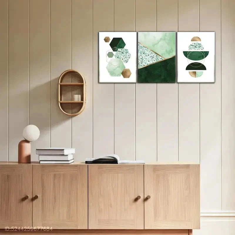 3pcs Artistic Accent Green Pattern is a Poster Metal Print Ready to Hang Art