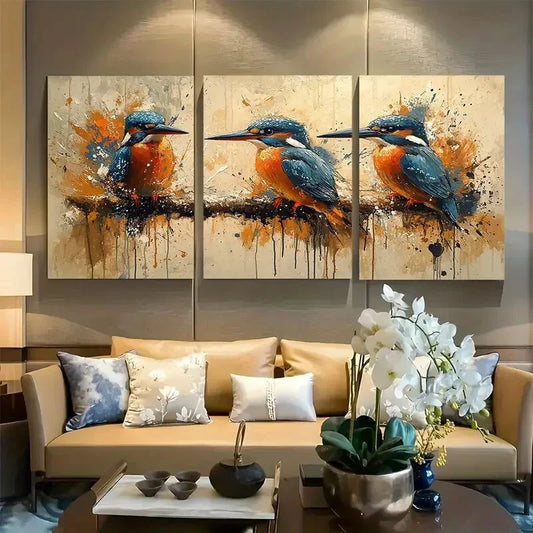 3pcs Kingfishers in Flight Design Metal Print Ready to Hang Art