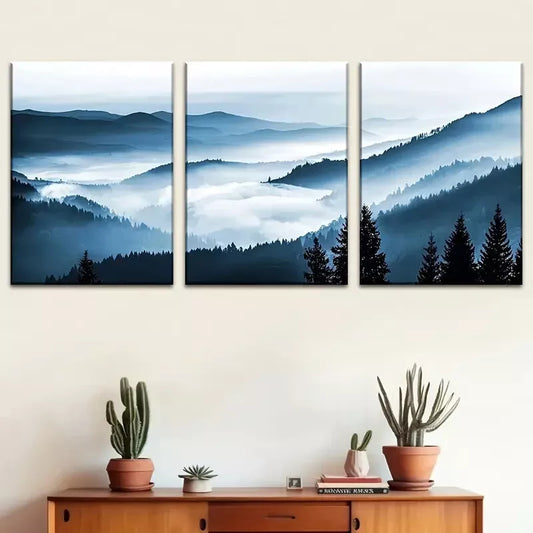 3pcs Featuring Artistic Misty Mountain Scenic Wall Art Set Canvas Framed 40x60cm - High Quality Print 100% Australian Made Wall Canvas Ready to Hang