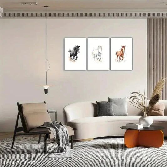 3pcs Horse Print Animal Portrait Art Poster Metal Print Ready to Hang Art