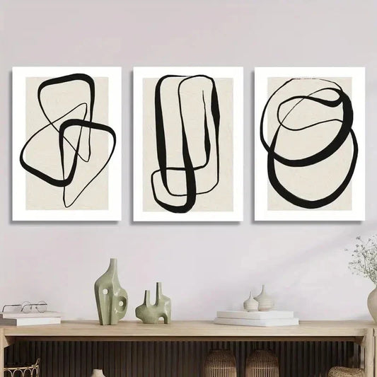 3pcs Modern Abstract Black Line Prints Metal Print Ready to Hang Art