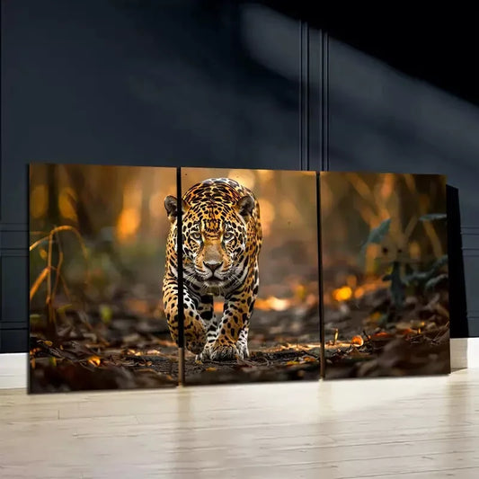 3pcs Jungle Jaguar Wild Brazilian Feline in Nature Canvas Framed 40x60cm - High Quality Print 100% Australian Made Wall Canvas Ready to Hang