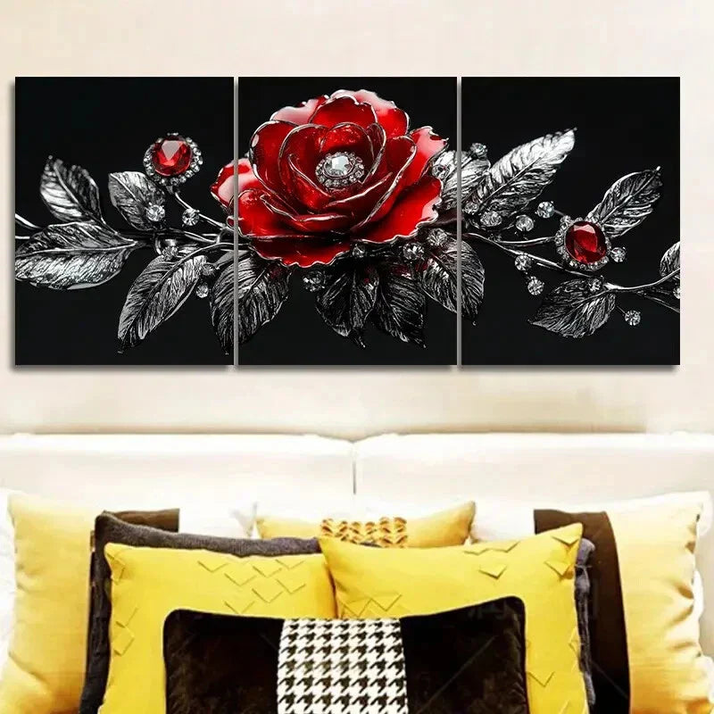 3pcs Jewel rose Art Painting Metal Print Ready to Hang Art