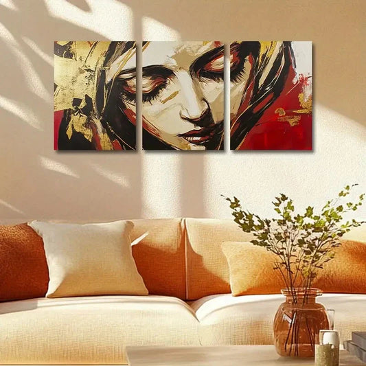 3pcs Triptych of the Golden Madonna, Bold Orange Metal Print Ready to Hang Art