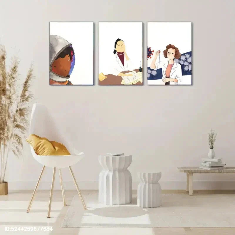 3pcs Female Scientist Poster Astronaut Teacher Metal Print Ready to Hang Art