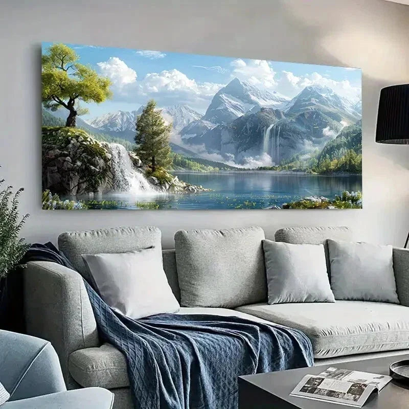 Snowy Peaks Mountain Lake wall canvas office home room framed 120x60cm