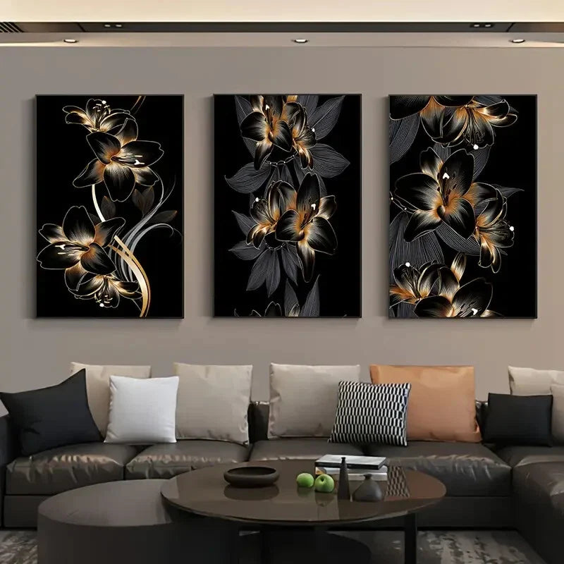 3pcs Black and Golden Classic Metal Print Ready to Hang Art