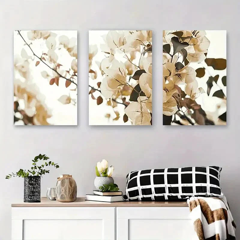 3pcs Neutral Minimalist Blossom Floral Metal Print Ready to Hang Art