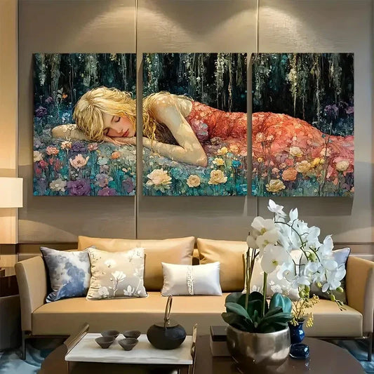 3pcs Elegant Nymph Resting In Forest Glade Metal Print Ready to Hang Art