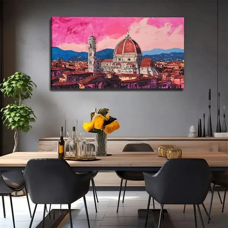 Vibrant Pink Skyline Wall Art Canvas Office Home Room Framed 120x60cm