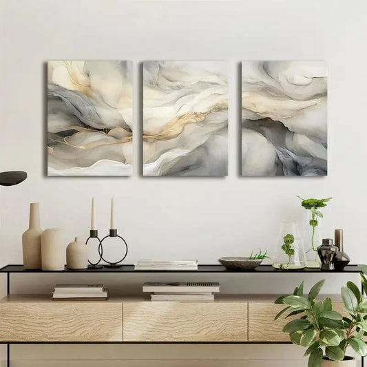 3pcs beige and grey ink style,Metal Print Ready to Hang Art