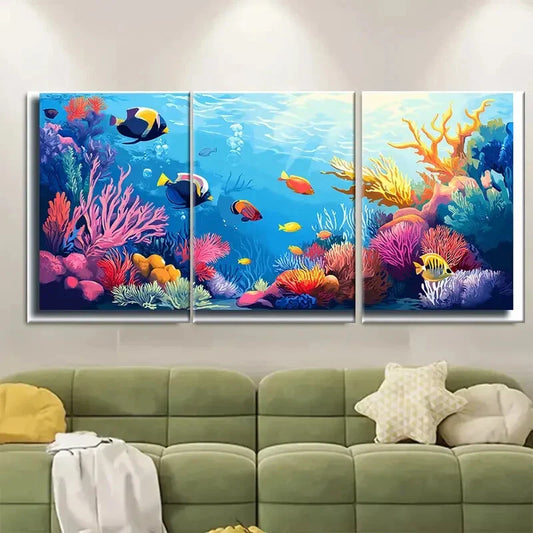 3pcs Vibrant Coral Reef Fish Ocean Life Posters Metal Print Ready to Hang Art