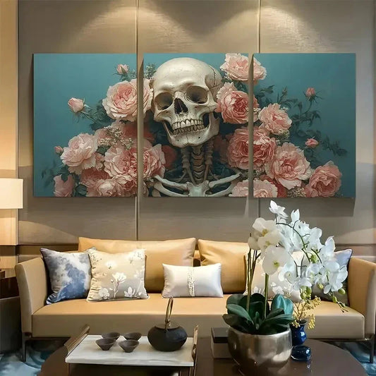 3pcs Dark Academia Skull & Rose Design Metal Print Ready to Hang Art