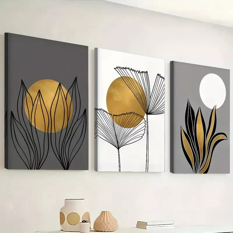 3pcs Featuring Abstract Line Flowers, Plant Wall Art Set Canvas Framed 40x60cm - High Quality Print 100% Australian Made Wall Canvas Ready to Hang