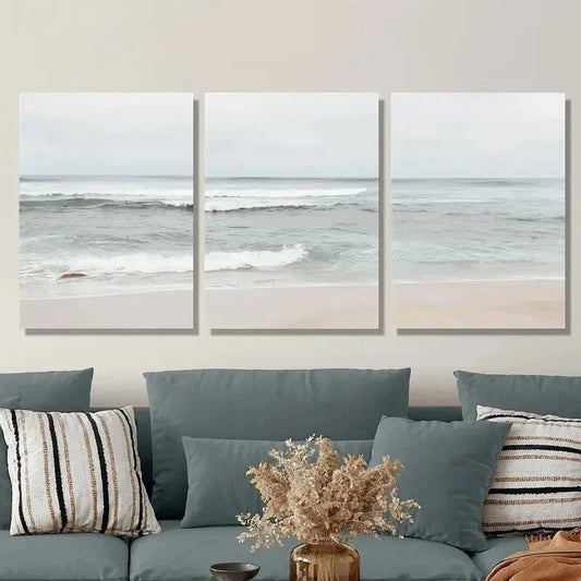 3pcs sunrise ocean waves beach art poster Metal Print Ready to Hang Art