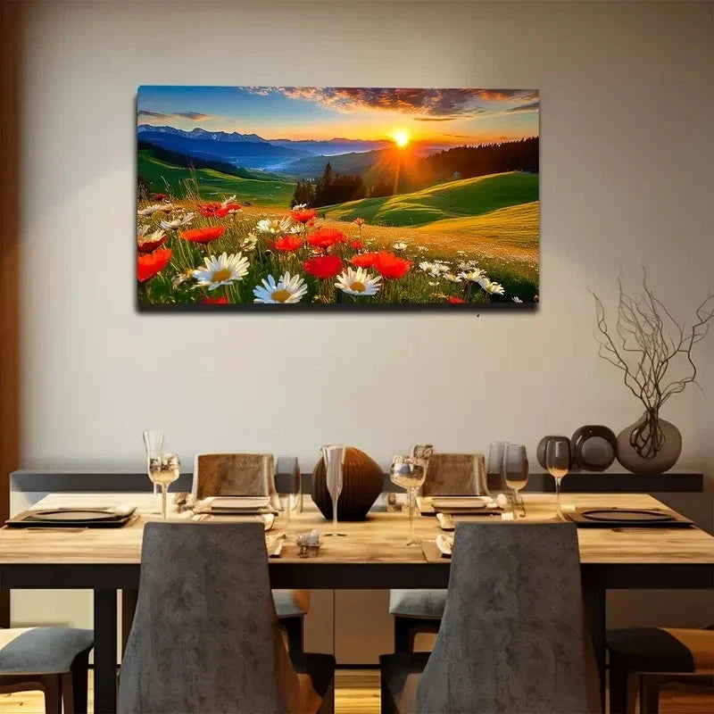 Vibrant Sunset Mountain Wall Art Canvas Office Home Room Framed 80x45cm
