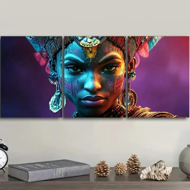 3pcs Colorful African female warriors Wall Art Set Canvas Framed 40x60cm - High Quality Print 100% Australian Made Wall Canvas Ready to Hang