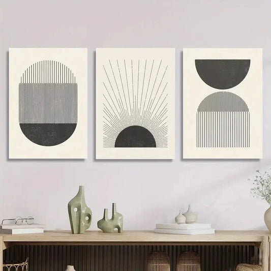 3pcs european retro black and white lines abstract Metal Print Ready to Hang Art