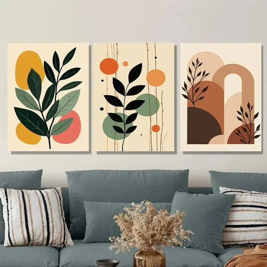 3pcs Colorful Geometric & Nature-Inspired Design Metal Print Ready to Hang Art