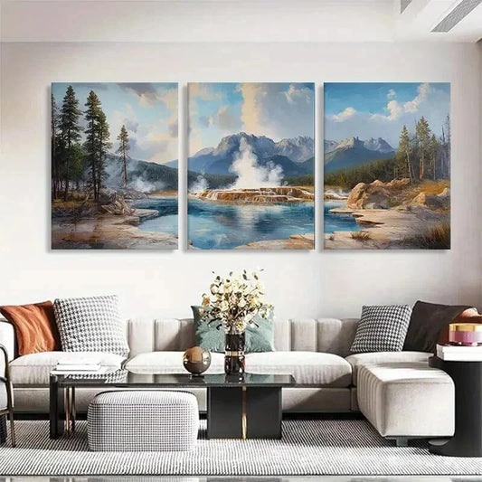 3pcs Majestic Yellowstone Geyser Lands Perfect Wall Art Set Canvas Framed 40x60cm - High Quality Print 100% Australian Made Wall Canvas Ready to Hang