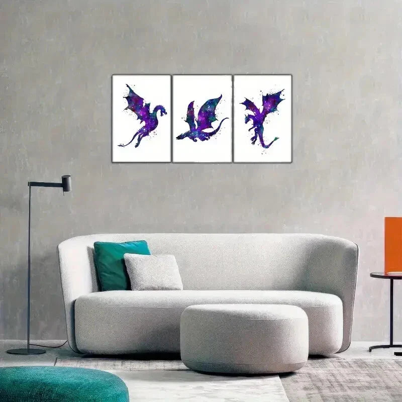 3pcs Stylish Space Artistic Decoration Dragon Metal Print Ready to Hang Art