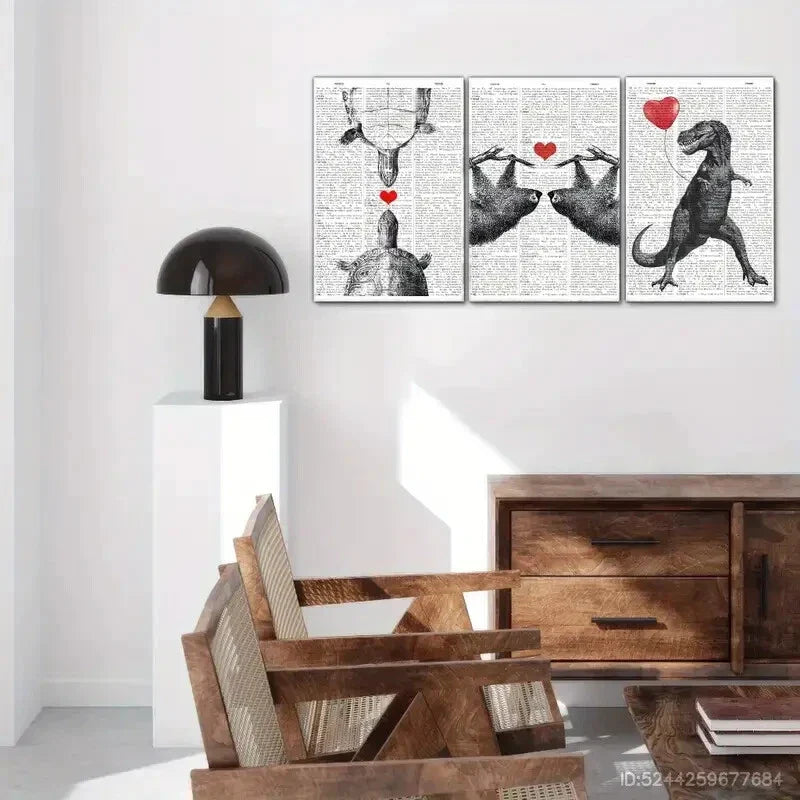 3pcs , Sea Turtle, Sloth, Tyrannosaurus Rex, Metal Print Ready to Hang Art