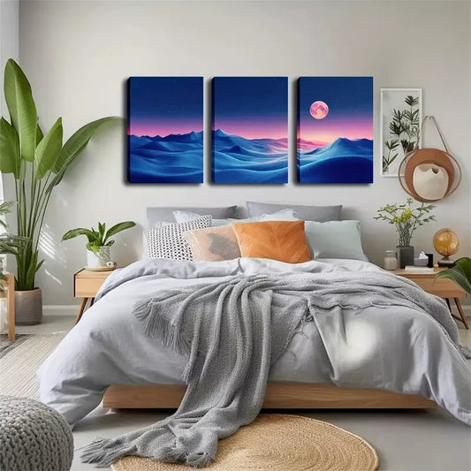 3pcs The Moon On Land Wall Art Set Canvas Framed 40x60cm - High Quality Print 100% Australian Made Wall Canvas Ready to Hang