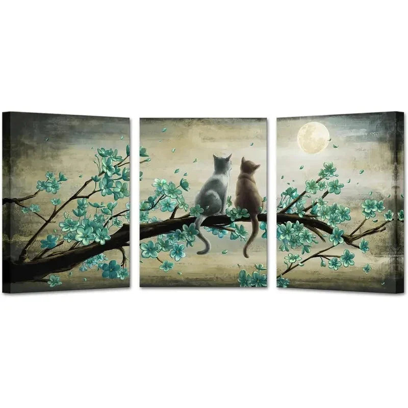 3pcs Animal Resting 2 Cats Look at The Moon Metal Print Ready to Hang Art