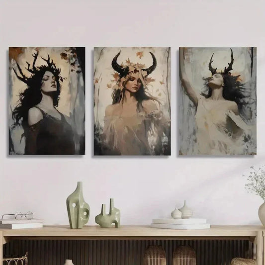 3pcs Mysterious goddess poster, Mucha Metal Print Ready to Hang Art