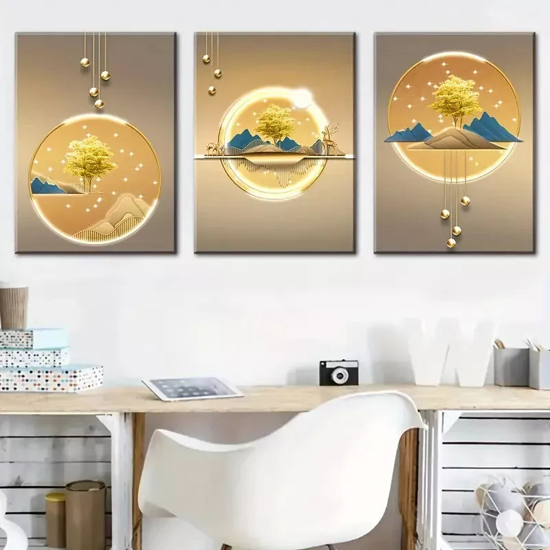 3pcs light luxury Golden abstract animal graphic Wall Art Set Canvas Framed 40x60cm - High Quality Print 100% Australian Made Wall Canvas Ready to Hang