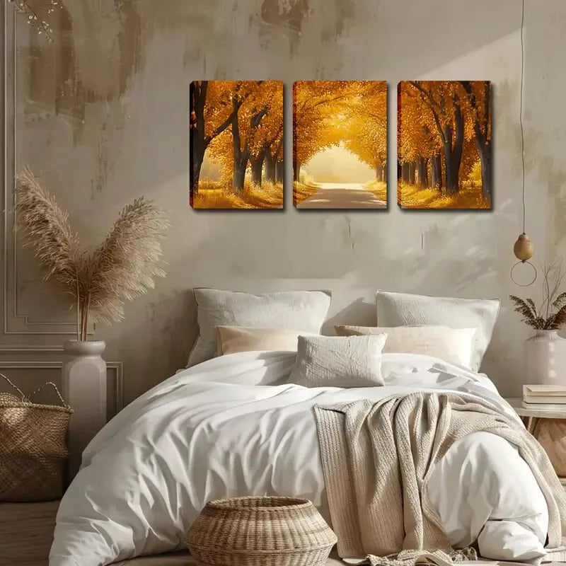 3pcs Romantic Autumn Forest Scene Wall Art Set Canvas Framed 40x60cm - High Quality Print 100% Australian Made Wall Canvas Ready to Hang