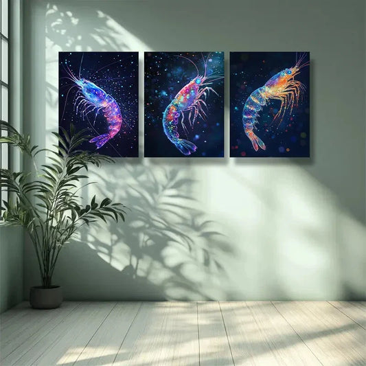 3pcs Shrimp, dream Art Painting Metal Print Ready to Hang Art