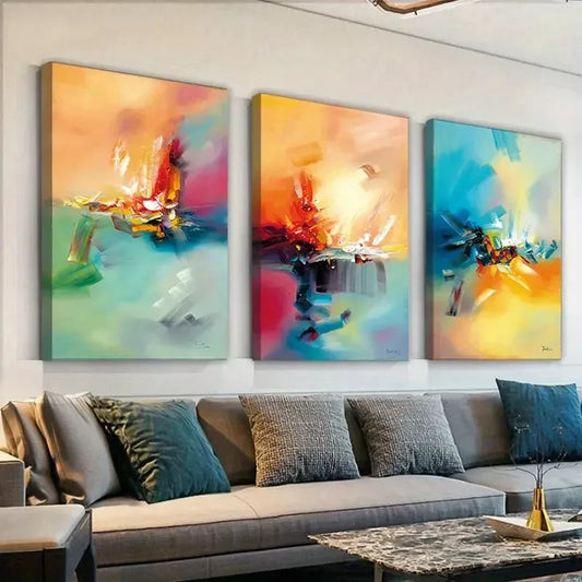 3pcs Colorful Abstract Yellow Pink Art Canvas Framed 40x60cm - High Quality Print 100% Australian Made Wall Canvas Ready to Hang