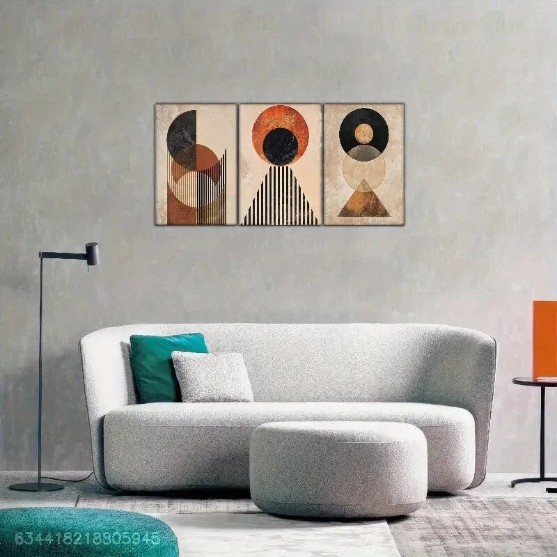 3pcs Expression Earthy Geometric Mix, Eclipse Metal Print Ready to Hang Art