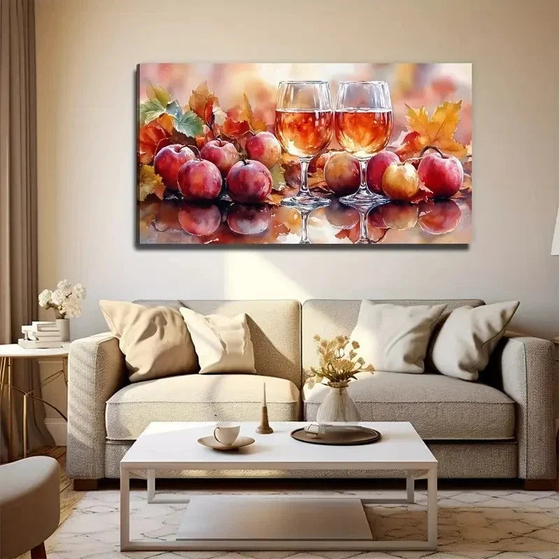 Champagne And Fruit Red Wall Art Canvas Office Home Room Framed 120x60cm