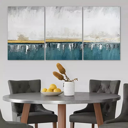 3pcs White Gold & Blue Abstract Design Canvas Framed 40x60cm - High Quality Print 100% Australian Made Wall Canvas Ready to Hang