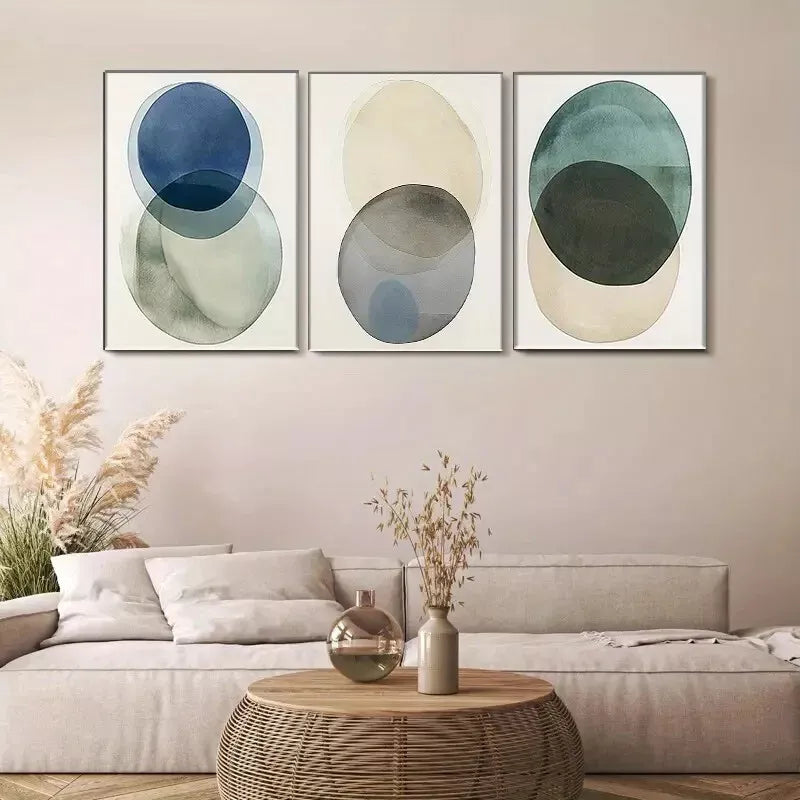 3pcs Abstract Overlapping Circles Triptych Wall Art Set Canvas Framed 40x60cm - High Quality Print 100% Australian Made Wall Canvas Ready to Hang