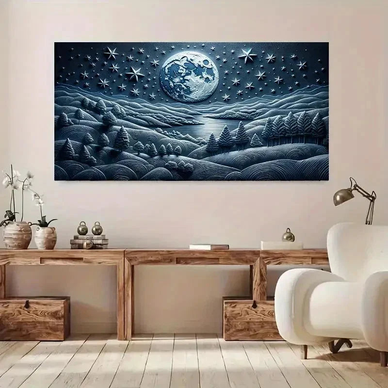 Starry Night Sky & Mountain Wall Art Canvas Office Home Room Framed 120x60cm