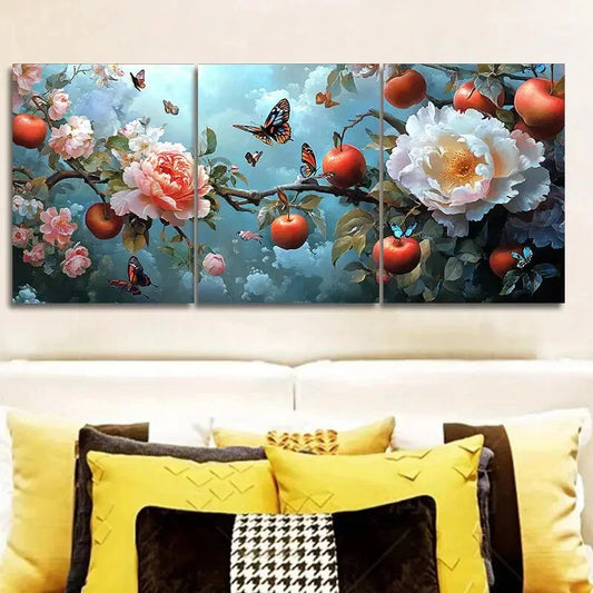 3pcs Rose hips and butterflies are flying Wall Art Set Canvas Framed 40x60cm - High Quality Print 100% Australian Made Wall Canvas Ready to Hang