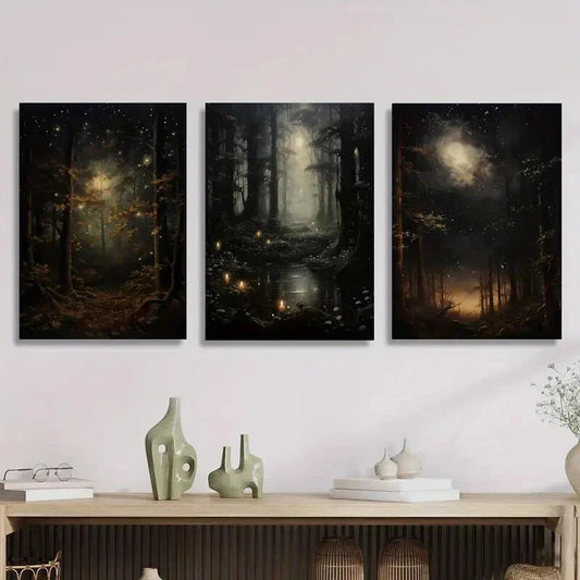 3pcs Enchanting Gothic Night Sky Metal Print Ready to Hang Art
