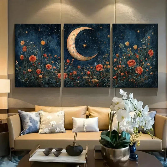 3pcs Floral Crescent Moon Dark Academia Metal Print Ready to Hang Art