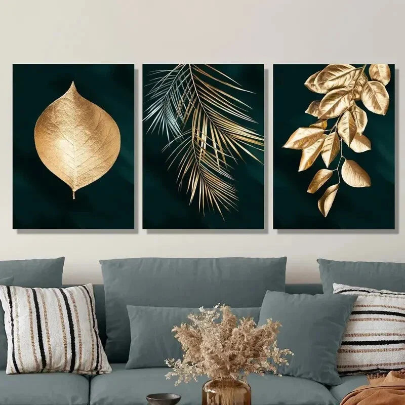 3pcs Abstract Leaf Spray Art, Metal Print Ready to Hang Art